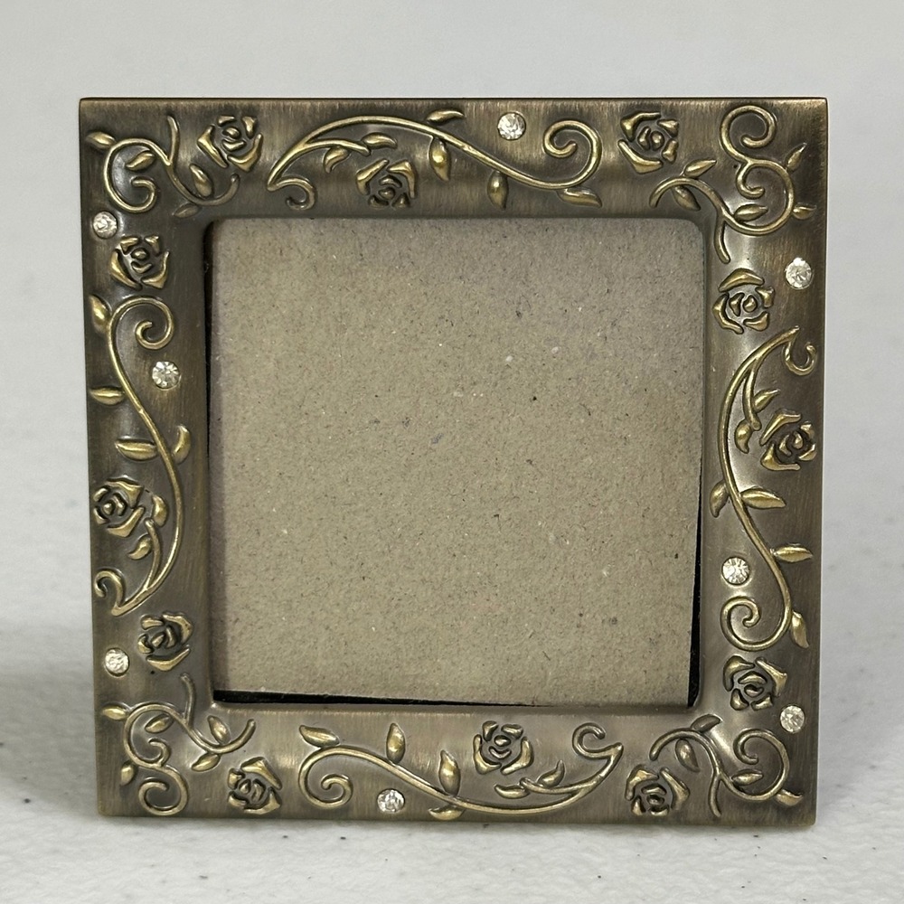 Burnes of Boston Rose Vine Mini Easel-back Picture Frame Metal Floral Bronze 2x2
